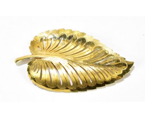 A 14ct yellow gold pierced leaf brooch, length 6.5cm, approx 10.8g.Additional InformationBasically in good order, although th