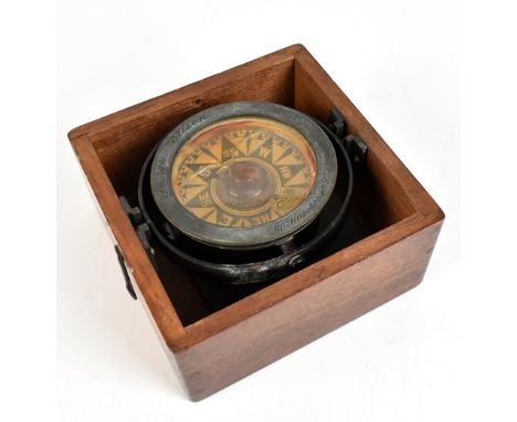 GEORGE WILSON OF 20 GLASS HOUSE STREET LONDON; an early 19th century black painted brass compass with gimbal, signed to rim, 