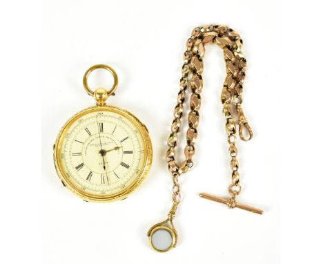 FATTORINI &amp; SONS OF BRADFORD; an 18ct yellow gold open face pocket watch with two piece white enamelled dial set with Rom