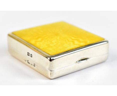 A George V hallmarked silver and guilloché enamel square compact with mirror to interior, London 1929, 3.7 x 3.7cm.Additional