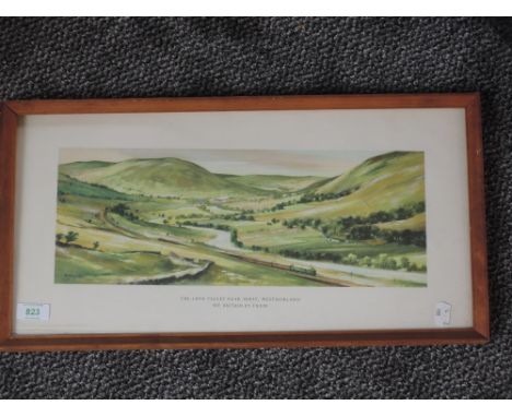 A print, after Greene, carraige style, The Lune valley, Near Tebay- See Britain by Train, 22 x 44cm, plus frame and glazed, b