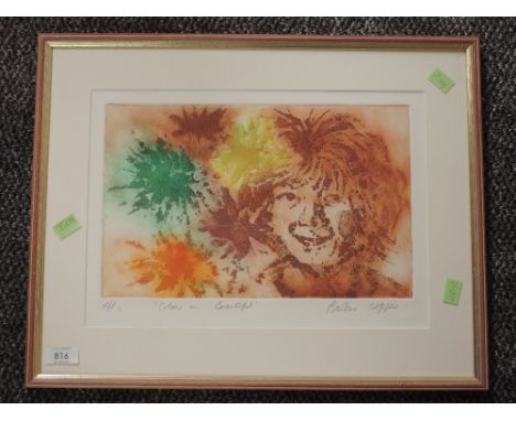 A print/artist proof, after Barbara Cropper, Colour Me Beautiful, signed and num 3, 25 x 55cm, plus frame and glazed