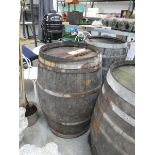 Oak metal banded whiskey barrel