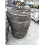 Decorative oak metal banded whiskey barrel