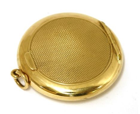 An Asprey of London 9ct gold mirrored compact, a circular frame with engine turned decoration and hinged cover, set with a mi