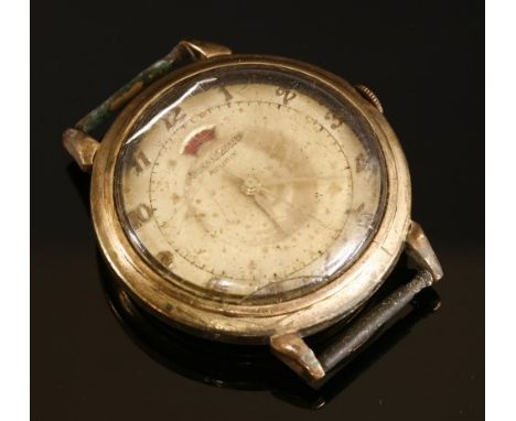 A gentlemen's 9ct gold Jaeger LeCoultre Automatic strap watch, c.1950, for restoration . The circular case 34mm diameter, wit