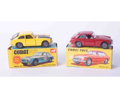 Corgi Toys two models, 345 MGB Competition Model and 327 MGB GT, boxed.