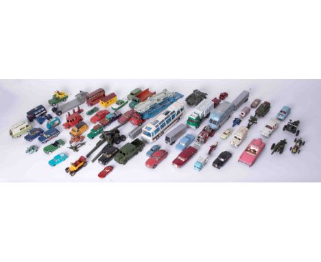 A collection of Corgi and Dinky play worn diecast models including Dinky Lady Penelope's FAB1 model, etc.