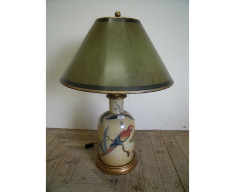 Large antique style table lamp decorated with parrots and insects (overall height 85cm) 