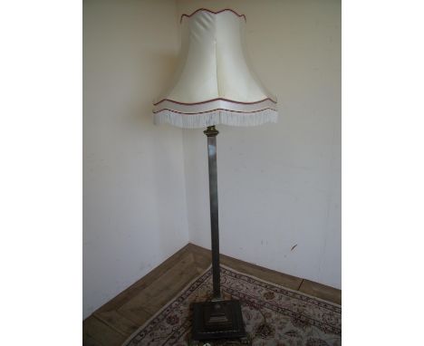 Early 20th C brass square column standard lamp on stepped square base 