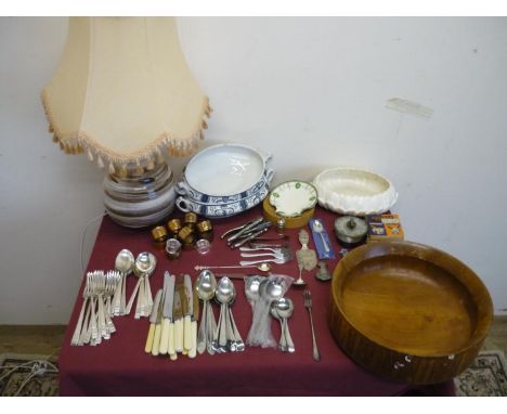 Pair of blue &amp; white tureens, a large butter type pat, a Royal Doulton Countess saucer, West Germany style Studio pottery