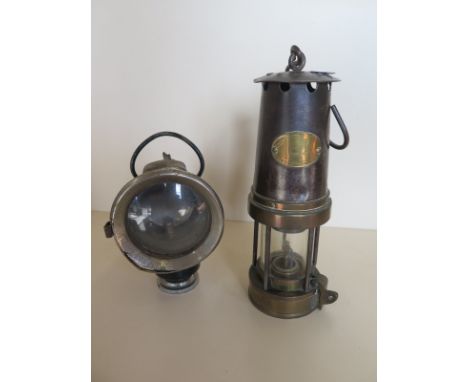 A Patterson miners lamp 26cm H - and a Panther De Luxe motoring lamp 