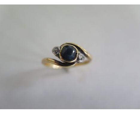 An 18ct gold sapphire and diamond ring - size K - approx 2.2 grams - some abrasions but generally good 