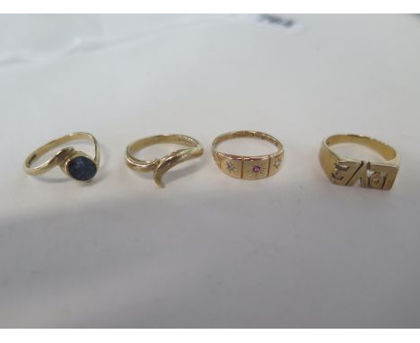 Four 9ct gold rings, sizes K/L, total weight approx 9 grams - general usage 