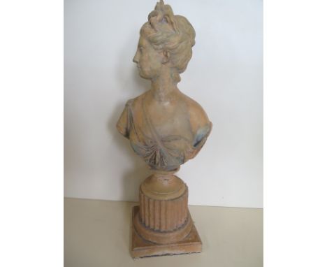 A terracotta type bust on stand 45cm tall 