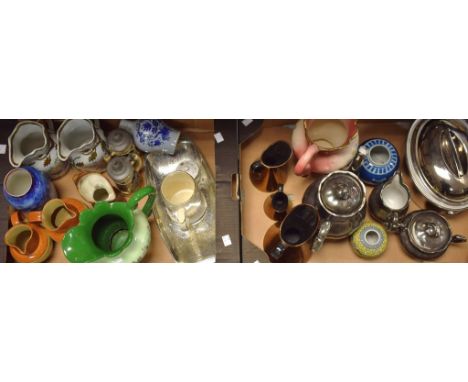 Ceramics - A Royal Worcester silver lustre casserole dish; a three piece lustre tea set; Staffordshire jugs; wash jugs; etc (