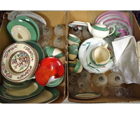 Ceramics and Glass - A J. & G. Meakin Florida part dinner service; glass light shades; a Siamand part dinner service; a set o