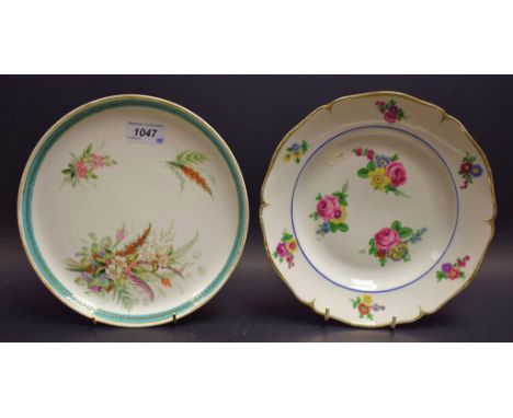 A Continental floral petal shaped dish; another, a Worcester circular plate decorated with summer bouquets (2)