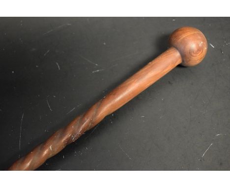 Tribal Art - a Zulu status staff, globular finial, the slender shaft with a broad spiral band, 84cm long, South Africa, early