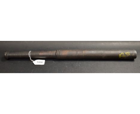 A Victorian tipstaff/truncheon, painted with the royal monogram surmounting a crown in yellow on a black ground, 53.5cm long,
