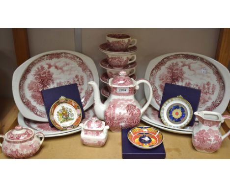 A Royal Worcester Millennium commemoration circular trinket dish, boxed; two others similar;  an Enoch Wedgwood Avon Cottage 