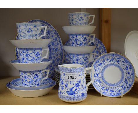 A Royal Crown Derby Pembroke pattern tea set, comprising six cups, seven saucers, eight tea plates, milk jug, oval dish, brea