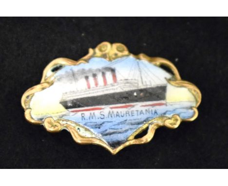 An enamel RMS Mauretania brooch