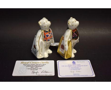 A Royal Crown Derby Diamond Jubilee Shopper Bear, limited edition 156/1500; another, Mulberry Hall Shopper Bear, with certifi