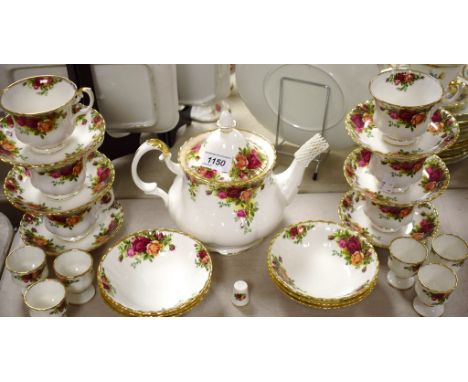 A Royal Albert Old Country Roses breakfast service for six, comprising tea pot, cereal bowls, egg cups, cups and saucers; etc