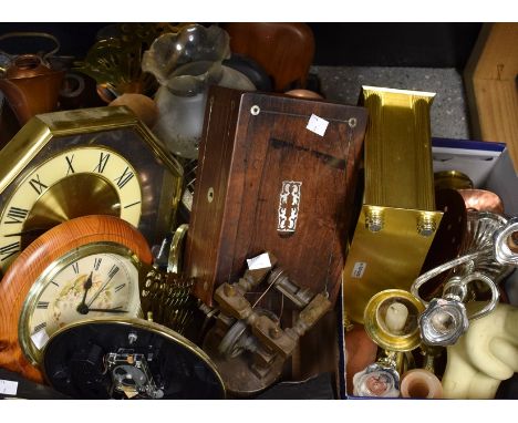 Boxes and Objects - A mahogany work box with inlaid mother of pearl; an alabaster vase; brass and copper ware; carved animals