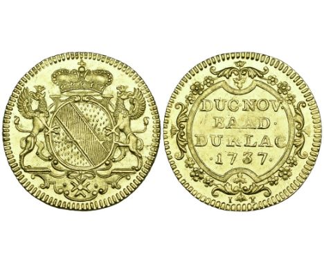 Baden-Durlach, Karl IV Wilhelm, ducat, 1737, Durlach mint, crowned oval shield garnished with Order Collar and supported by g