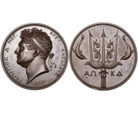 George IV, laudatory medal, 1824, by B. Pistrucci, bust left, rev., trident, with inscriptions and dating in Greek, 60mm (B.H