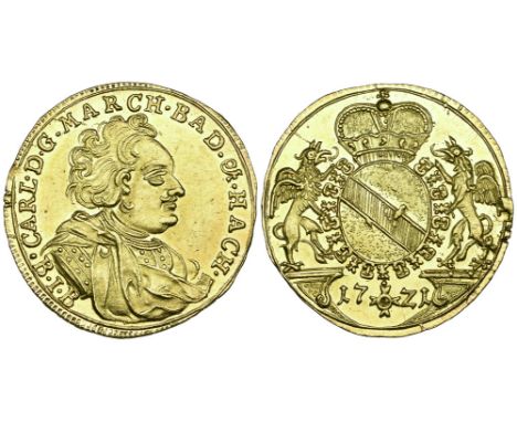 Baden-Durlach, Karl IV Wilhelm (1709-1738), Rheingold ducat, 1721, Darmstadt mint, mintmaster B. J. Bethmann, armoured bust r