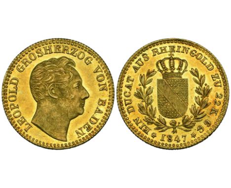 Baden, Karl Leopold Friedrich, Rheingold ducat, 1847, larger bust type, 3.67g (Wielandt 917; KM 223.1) surface scuffs, extrem