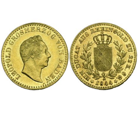 Baden, Karl Leopold Friedrich, Rheingold ducat, 1844, 3.67g (Wielandt 914; KM 215) good extremely fine, a particularly scarce