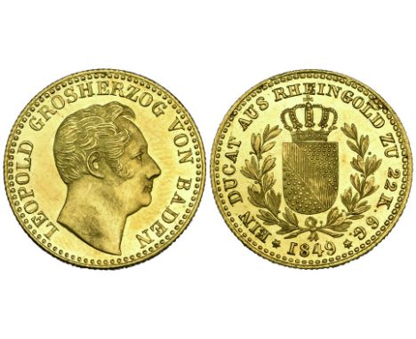 Baden, Karl Leopold Friedrich, Rheingold ducat, 1849, 3.66g (Wielandt 919; KM 223.1) slightly bent and with surface hairlines