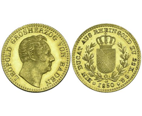 Baden, Karl Leopold Friedrich, Rheingold ducat, 1850, 3.67g (Wielandt 920; KM 223.1) virtually as struck