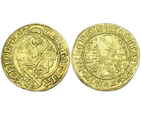 Baden, Christoph I (1475-1527), goldgulden, undated, St Peter with key and book, rev., floriated saltire cross with four shie