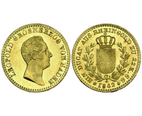 Baden, Karl Leopold Friedrich, Rheingold ducat, 1842, 8 of date double-punched, 3.66g (Wielandt 912; KM 208) almost as struck