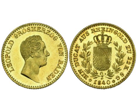 Baden, Karl Leopold Friedrich, Rheingold ducat, 1840, 3.68g (Wielandt 910; KM 208) virtually as struck 