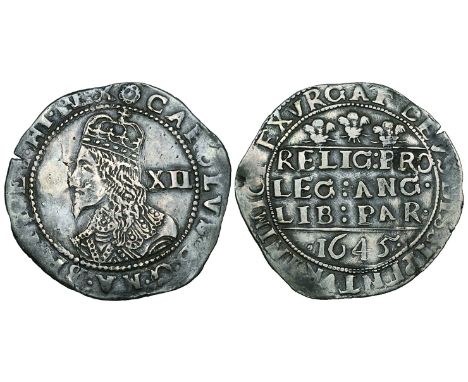 Charles I, Exeter mint, (1643-6), shilling, 1645, m.m. rose, rev. Declaration type, 5.43g (JGB 1067 (same dies); Besly C16; N