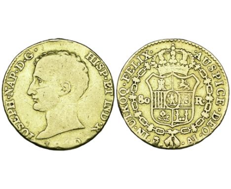 Spain, José Napoleon (1808-1813), 80 reales, 1810 M-AI, Madrid mint, bare head left, date below, rev., crowned shield of arms