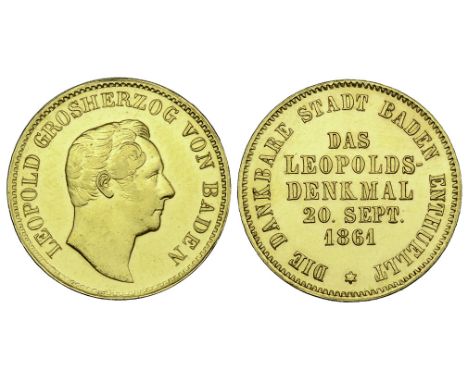 Baden, Friedrich I as Grand Duke (1856-1907), Memorial to Leopold I, 1861, commemorative 1 kreuzer struck in gold, bust of Le