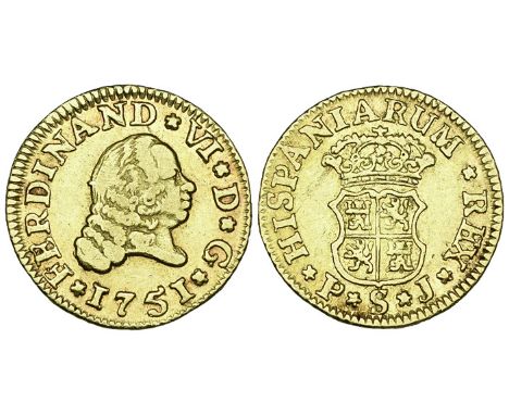 Spain, Ferdinand VI (1746-1759), half escudo or durillo (2), 1747 S-PJ, 1751 S-PJ, both Seville mint, bare head right, date b