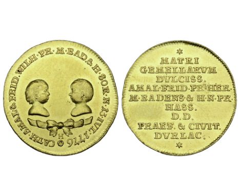 Baden-Durlach, Karl Friedrich, commemorative ducat, 1776, struck at Durlach, on the birth of twin daughters to the Margravine
