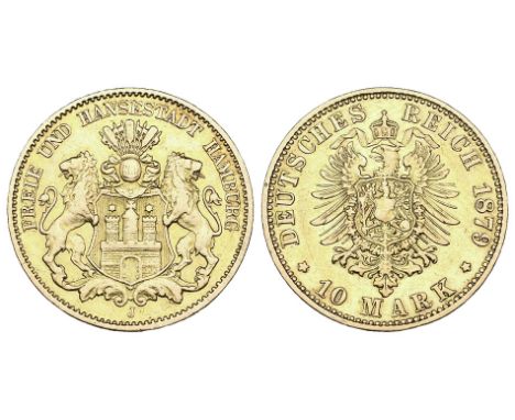 Hamburg, 20-marks, 1876-J and 10-marks, 1879-J (J. 210, 209), first extremely fine, second very fine  (2)