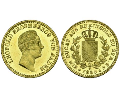 Baden, Karl Leopold Friedrich, Rheingold ducat, 1839, 3.67g (Wielandt 909; KM 208) surface scuffs, extremely fine, reverse be
