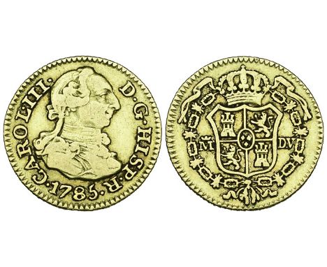 Spain, Charles III, half escudo or durillo, 1785 M-DV, 1.75g and Charles IV, gold 1 escudo, 1799 M-MF, both Madrid mint, cuir