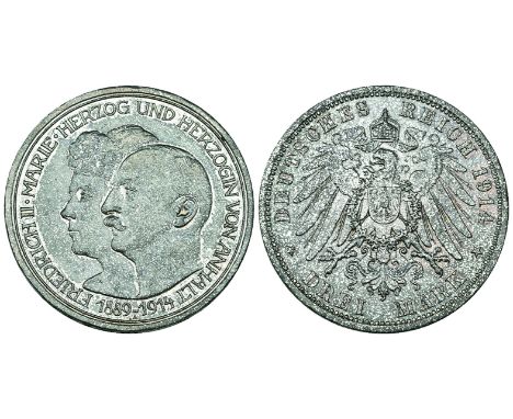 Germany, Anhalt-Dessau, Friedrich II, 3-marks, 1914; Baden, 5-marks, 1904; 3-marks (2), 1912 and 1914; 2-marks 92), 1876 and 