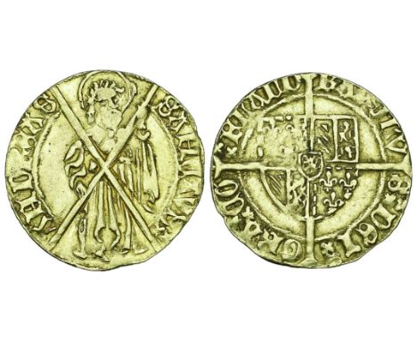 Karel de Stoute (1467-1477), First Coinage, bourgondische goudgulden, undated (1467-1474), St Andrew, nimbate, standing facin